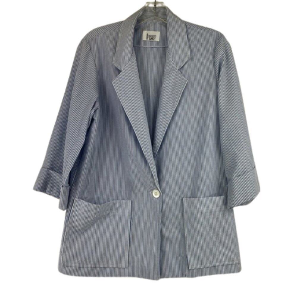 Cricket Lane single breasted stripped blazer with rolled up sleeves
